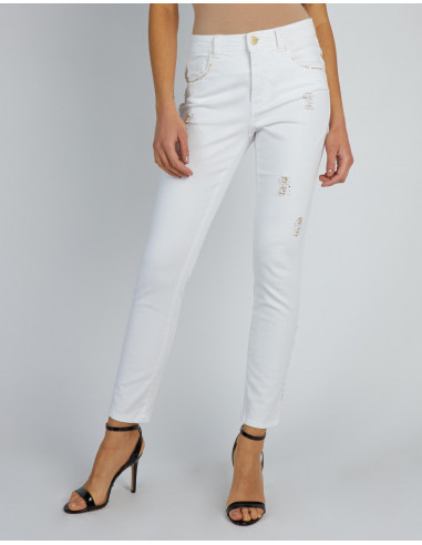 HIGH-WAISTED SKINNY JEANS WITH GOLDON PATCHES