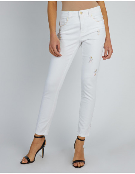 JEANS SKINNY VITA ALTA CON RAMMENDI DORATI