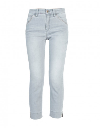 HIGH-WAISTED, STUDDED CROPPED JEANS