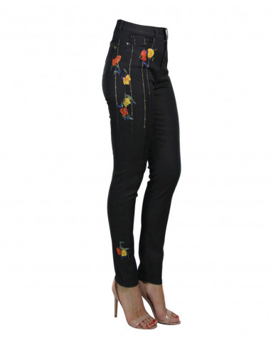 HIGH-WAISTED SKINNY JEANS WITH PAINTED LITTLE FLOWERS