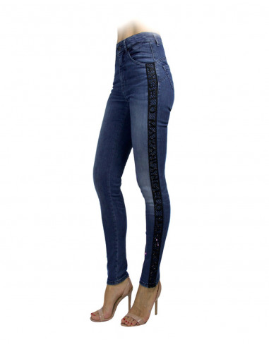 HIGH-WAISTED SKINNY JEANS WITH LACY SIDE BAND