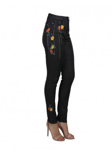 JEANS SKINNY VITA ALTA A FIORELLINI DIPINTI 2