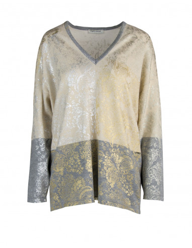 LAMINATE-BROCADE - PRINTED V-NECK JUMPER IN LUREX