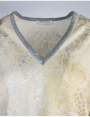 LAMINATE-BROCADE - PRINTED V-NECK JUMPER IN LUREX