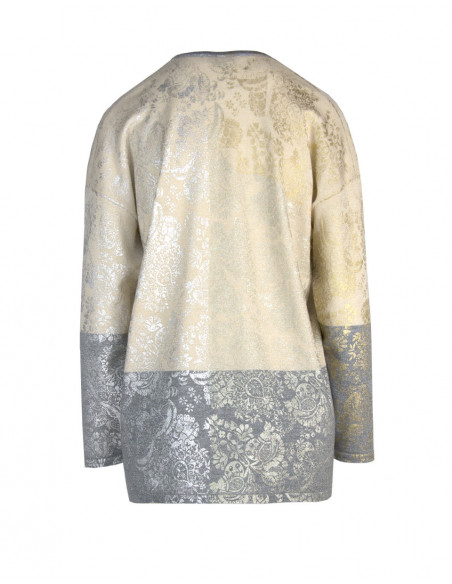 LAMINATE-BROCADE - PRINTED V-NECK JUMPER IN LUREX