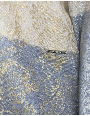 LAMINATE-BROCADE - PRINTED V-NECK JUMPER IN LUREX
