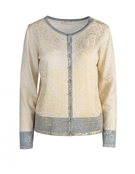 VESTE RAS-DU-COU EN LUREX IMPRIMEE' BROCART