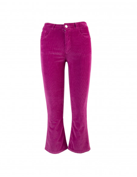 DYED, VELVET,  HIGH-WAISTED FLARED TROUSERS