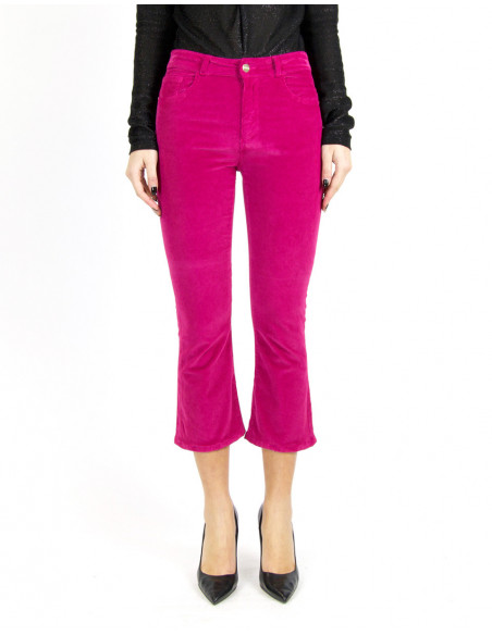 DYED, VELVET,  HIGH-WAISTED FLARED TROUSERS