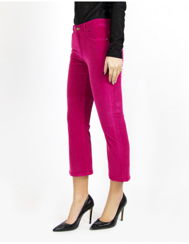 DYED, VELVET,  HIGH-WAISTED FLARED TROUSERS