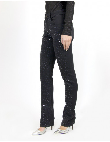 SEQUINED HIGH-WAISTED TUBE JEANS