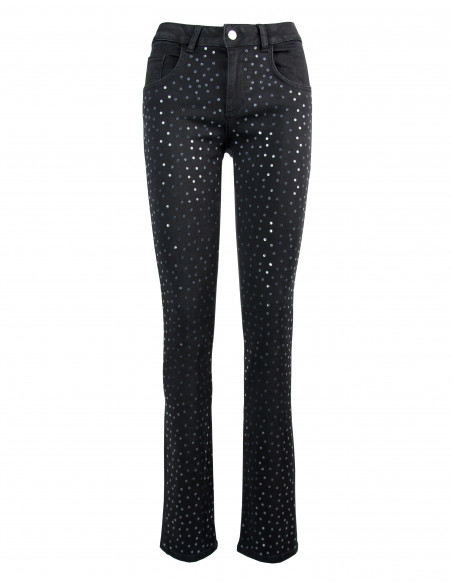 SEQUINED HIGH-WAISTED TUBE JEANS