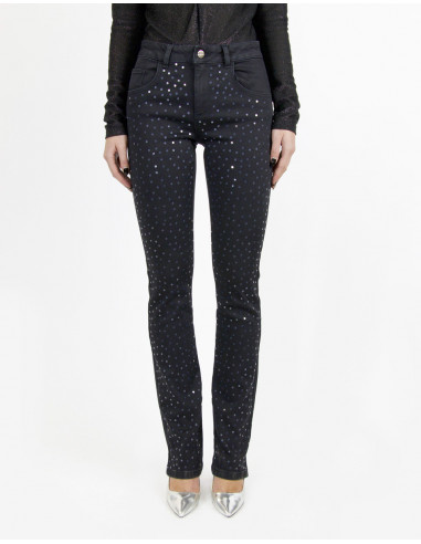 SEQUINED HIGH-WAISTED TUBE JEANS